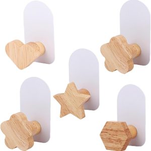 5pcs Self-Adhesive Kids Coat Hooks, Cartoon Animal Pattern Wooden Hooks Wall Hooks Sticky Hooks, Children's Coat Hooks for Towel, Clothes, Key, Backpacks and Hats(Nature)