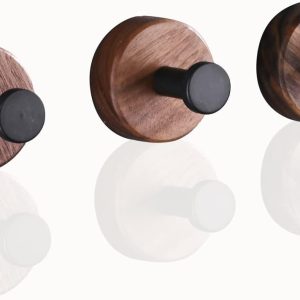 Adhesive Wooden Wall Hooks for Hanging,3-Pack Modern Coat Hooks,Farmhouse Natural Dark Walnut Wood Hooks for Hanging Hats Towels Robe Clothes Keys Bags...