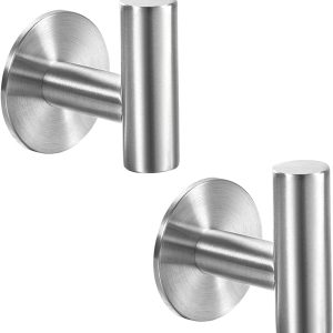 Adhesive Hooks Brushed Nickel SUS304 Stainless Steel Towel Hooks Heavy Duty Waterproof Wall Hooks Self Adhesive Coat Robe Towel Hooks for Bathrooms Kitchen Hotel Wall Mounted Hooks - 2 Pack