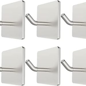 6 Pack Adhesive Hooks, 3M Self Adhesive, Metal Wall Sticky Hooks Hanger for Keys Bags Clothes Hat Towel, Kitchen Bath Room Living Room No Drilling Needed