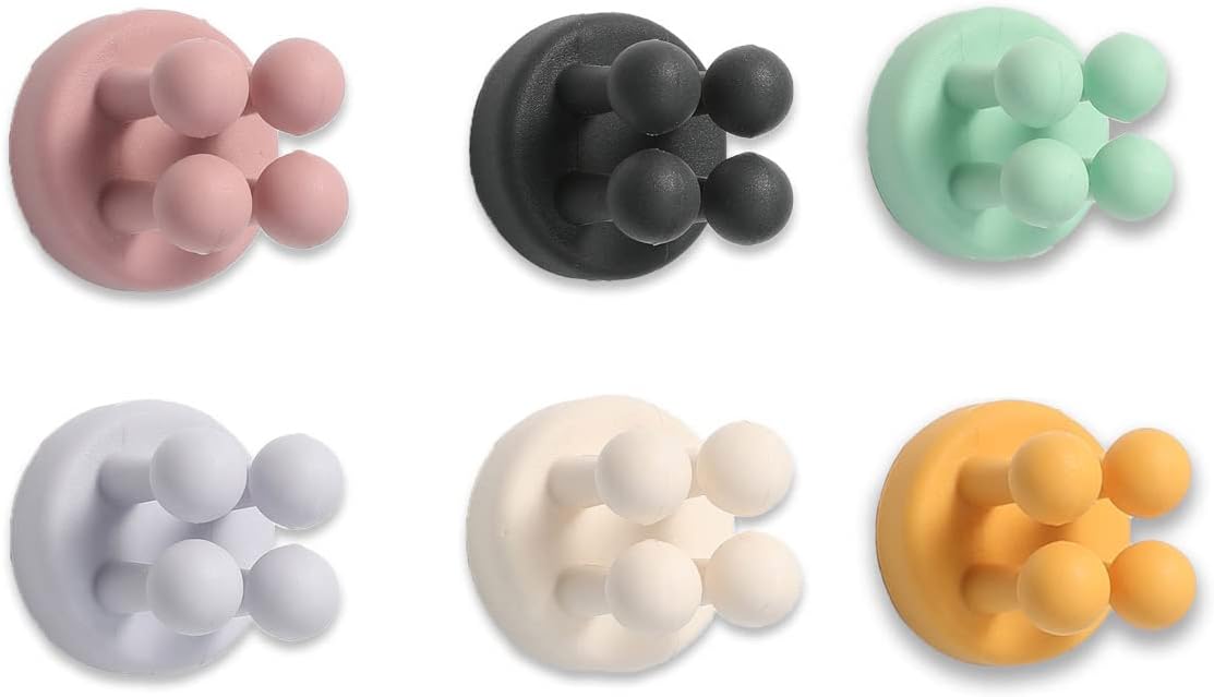 6 Pcs Silicone Waterproof Toothbrush Holders,Multi-Function Self Adhesive Hooks for Hanging Key Clothes Towel Cable for Kitchen Bathroom Home Office Mixed(6pcs)