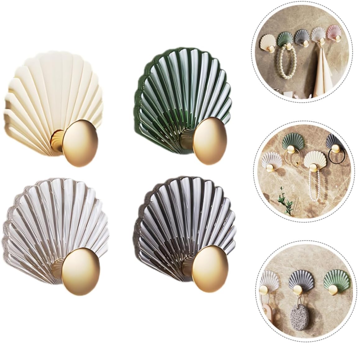 4pcs Shell Wall Hook Wall-Mounted Hook Sundries Hanger Self Adhesive Wall Hook Bathroom Towel Hooks for Wall Decorative Wall Hook Sticky Hooks for Hanging Key Storage Hook Key Hook - Image 2