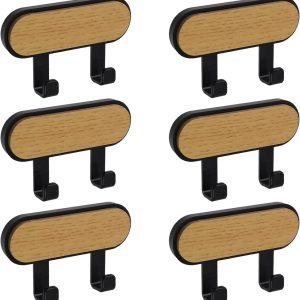 Self Adhesive Hooks Stick On Wall Hooks Heavy Duty Adhesive Wall Hooks Sticky Wooden Coat Hooks for Hanging Coats Bags Keys Purse Towel, 2 Hooks