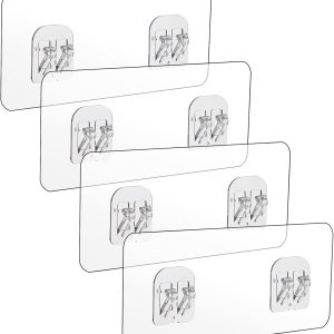 8 Pcs Shower Caddy Adhesive Replacement, Shower Adhesive Hooks Wall Hooks, Transparent Strong Adhesive Hooks, No Drilling Wall Mount Hooks for Shower Caddy Shelves Rack(4 Pcs Set)