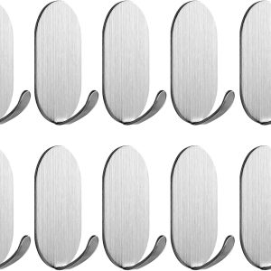 Adhesive Hooks for Hanging, Self Adhesive Hanger Stainless Hook for Hanging,Wall Hooks Heavy Duty Hooks Metal Hooks Coat Hooks Towel Hook Key Holder Utility Hooks 10 Pack (Silver)