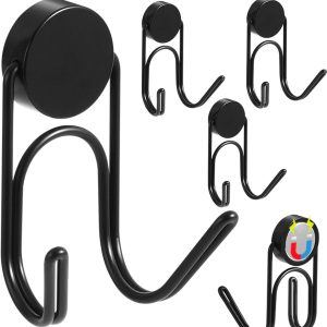Magnetic Hooks 304 Stainless Steel Hooks Heavy Duty Magnets Hanging Hooks for Refrigerator Grill Toolbox Outdoor,Cruise Essentials Camper Accessories,4pack(Black,1.1in-2 40Lbs)