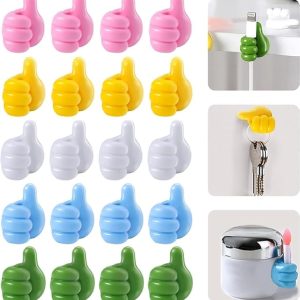 20 Pcs Self Adhesive Silicone Thumb Hooks – Multifunction Thumb Up Wall Hooks for Cable Clip, Key Holder, Wire Management, Small  Hooks – Versatile Wall Hangers