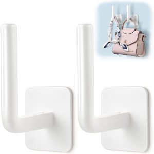 Muilt-Purpose Adhesive Hooks, Seamless Wall Hooks for Kitchen Bathroom Bedroom Hanging for Cups Utensil Coats,Towel,Handbag Utility Hooks 2PCS