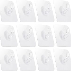 12 Pack Adhesive Hooks Clear Plastic Waterproof Heavy Duty Sticky Wall Ceiling Door Window Pothook Home Kitchen Bathroom Shower Office for Hanging Hat Towel Picture Coats (12)