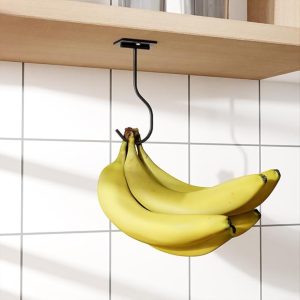 Under Cabinet Banana Hook Foldable - Adhesive Banana Hanger, Magnetic Banana Holder Hook Under Counter, Sticky Banana Hook, Metal, Black