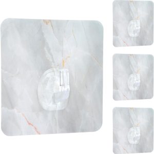 Self Adhesive Hooks, 4 Pack Plastic Seamless Wall Hooks Without Nails for Hanging Heavy Duty, Waterproof and Rustproof Sticky Hooks for Inside Shower, Bathroom, Outdoor, Key, Kitchen (Marble)