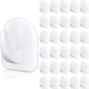 30 Pieces Adhesive Wall Hooks for Hanging, Reusable Seamless Hooks Small Acrylic Sticky Hangers with Non Marking Sticker for Kitchen Bathroom Bedroom Office (White)