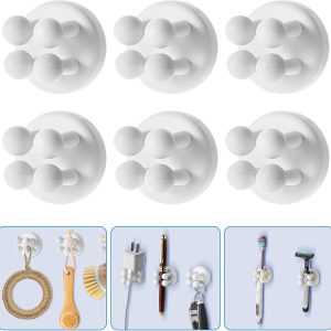 6 Pcs Silicone Toothbrush Holders, Self Adhesive Razor Holder for Shower Waterproof Multi-Function Hook Silicone Wall Mounted Hook for Hanging Key Plug Holder for Kitchen Bathroom Home Office