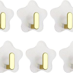 6 Pack Adhesive Hooks Utility Hooks, Heavy Duty Hooks 12 lbs Robe Towel Hooks Waterproof Adhesive Wall Hooks for Home Bathroom Kitchen Office and Living Room. (6Pcs)