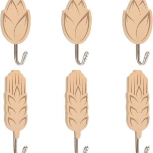 6Pcs Adhesive Hooks for Hanging, Self Adhesive Sticky Hooks Wooden Wall Adhesive Hooks Cute Wall Hangers for Bathroom Bedroom Home