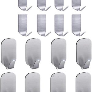 Adhesive Hooks Hat Hooks Hanger for Wall, Strong Waterproof Stainless Steel Wall Hangers Sticky Hooks for Hanging Bathroom Kitchen Stick on Wall Hooks-16 Packs