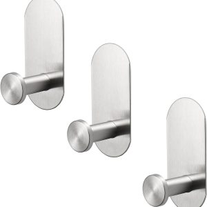 Adhesive Hook - 3 Pack Heavy Duty Sticky Towel/Robe Hook, Waterproof Stainless Steel Shower Hook, No Drill Stick on Wall Coat/Clothes Hooks for Bathroom, Kitchen, and Offices(Brushed Nickel)