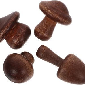 4pcs Wooden Mushroom Wall Hooks Creative Coat Hanger for Bathroom Kitchen Artistic Design Nail Installation Wood for Hats Towels Handbags