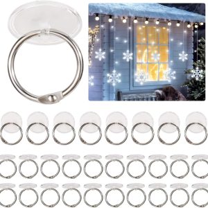 30PCS Self Adhesive Ceiling Hook Hanging Hook with Binding Rings, Transparent Seamless Wall Hooks Ceiling Suspension for Christmas Party Decoration Accessory Kitchen Bathroom Hanging