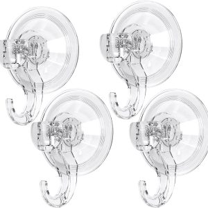 Suction Cup Hooks, 4 Pack Clear Reusable Heavy Duty 3KG Vacuum Suction Cup Hooks, Plastic Smooth Wall Hangers Vacuum Seamless Sucker Waterproff Hook for Bathroom Kitchen Window Bags Coats Caps Towel