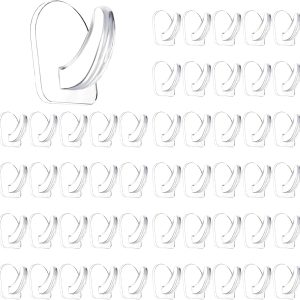 50 PCS Traceless Clear Plastic Adhesive Hooks No Damage Transparent Reusable Seamless Hooks Sticky Hangers with Non Marking Sticker for Kitchen Bathroom Bedroom Office Wall（3*2.4Cm/1.18*0.94Inches）