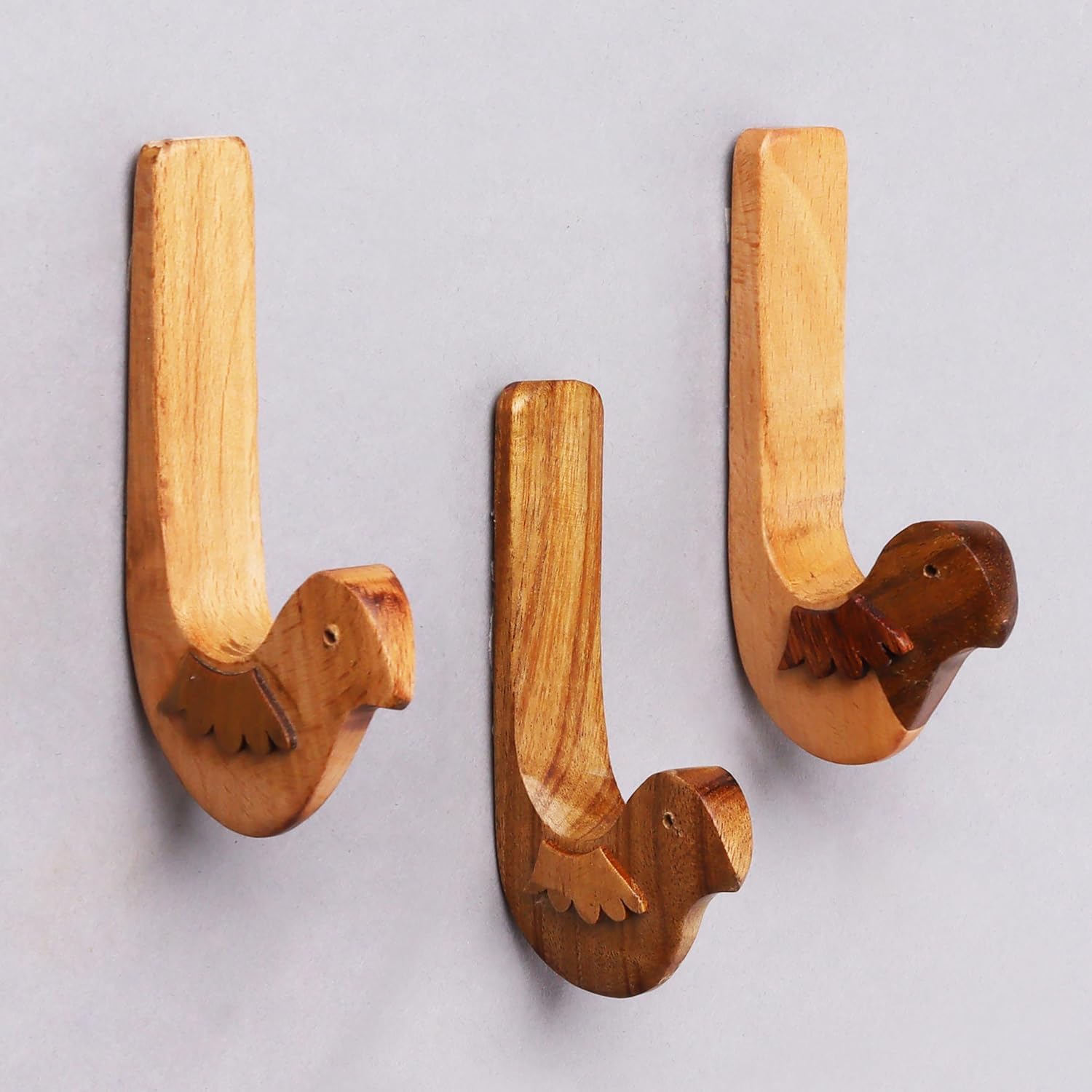 3 Hook, 6 Strips Cute Bird Decorative Adhesive Wall Hooks for Hanging Unique No Damage Wood Wall Hooks