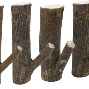 4Pcs Real Wood Tree Branch Wall Hook,Farmhouse Rustic Decorative Wooden with Bark Trunk Thickness 2cm-3cm,Self Adhesive