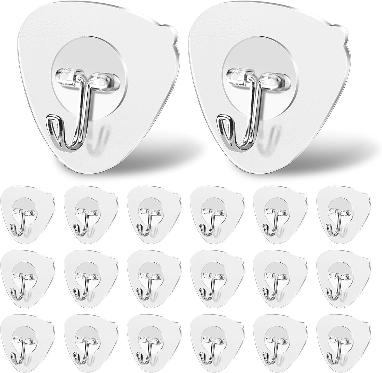 20 Pack Triangular Self Adhesive Hooks, Waterproof and Oil Proof for Kitchen Bathroom Ceiling Office Window Reusable Utility Hooks Heavy Duty 13LB Wall Hooks Transparent Seamless Hooks (20 pcs)
