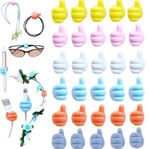 Silicone Thumb Hooks, 30pcs Self Adhesive Wall Hooks, Multifunctional Cord Holder for Desk, Data Cable Clip Wire Desk Organizer