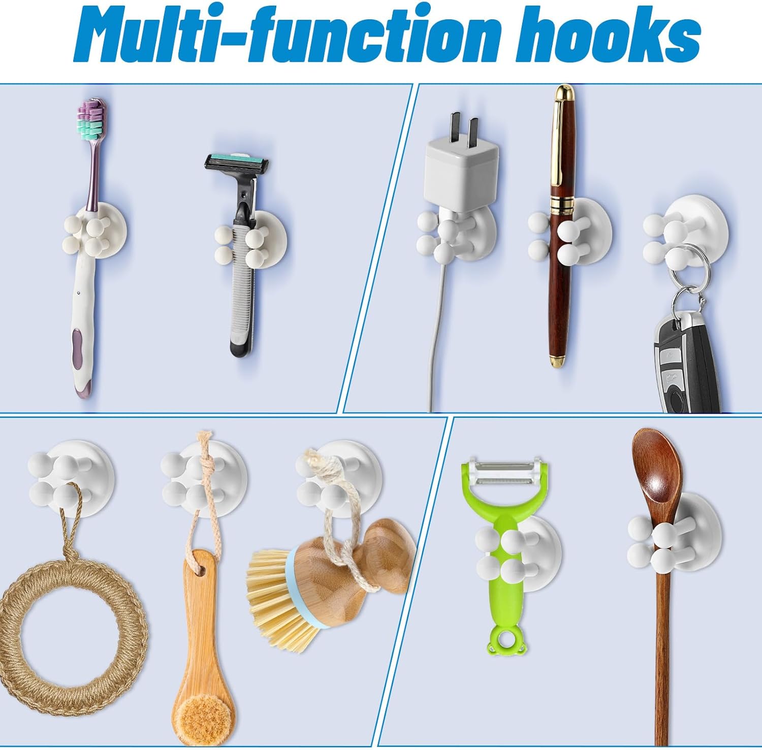 6 Pcs Silicone Toothbrush Holders, Self Adhesive Razor Holder for Shower Waterproof Multi-Function Hook Silicone Wall Mounted Hook for Hanging Key Plug Holder for Kitchen Bathroom Home Office - Image 2