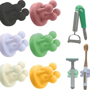 Razor Holder Hook for Shower Wall,  6 Pcs Silicone Toothbrush Holders Hooks for Inside Bathroom, Adhesive Safety Shaver Organizer Hanger for Bedroom, Kitchen, Office and Living Room