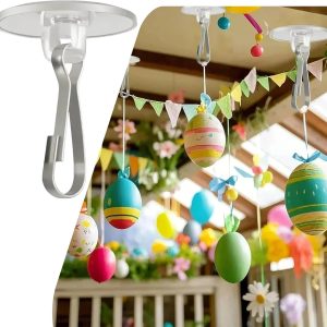 100Pack Self Adhesive Ceiling Hooks for Hanging, Small Clear Hooks Sticky Damage-Free No-Drill, Removable Wall Hanger for Festival Wedding Birthday Party Christmas Halloween Decorations