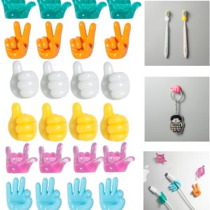 24Pcs Self Adhesive Silicone Thumb Hooks, Multifunctional Cable Clips, Hand Shaped Cord Holders, Cord Organizer for Desk Wall, Wire Holders, Phone USB Charger Cable Management (24 Pcs, 6 Color)