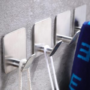 Adhesive Towel Hooks on Wall: Robe Hooks for Hanging Clothes Hats Stick on Bathroom/Kitchen SUS 304 Stainless Steel Silver