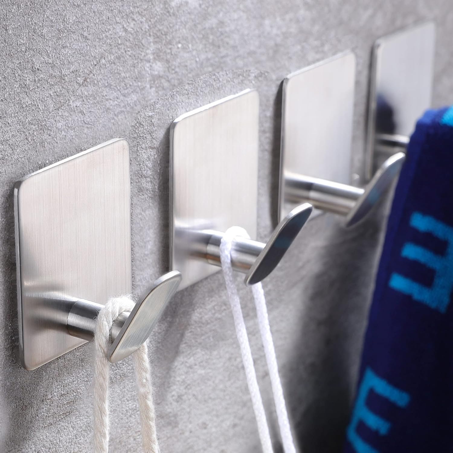Adhesive Towel Hooks on Wall: Robe Hooks for Hanging Clothes Hats Stick on Bathroom/Kitchen SUS 304 Stainless Steel Silver