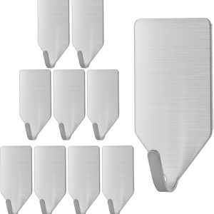 Metal Small Adhesive Hooks, 10 Pack, Stainless Steel, Hooks for Hanging Towels, Adhesive Wall Hooks, Stick on Hooks, Self Adhesive Hooks, Hanging Hook, Kitchen Hooks, Adhesive Hook, Sticky Hook