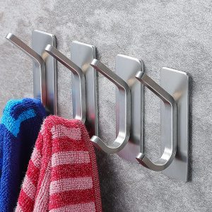 Towel Hook/Adhesive Hooks - Wall Hooks for Coat/Robe/Towels Stick on Bathroom/Kitchen 4-Pack, Stainless Steel